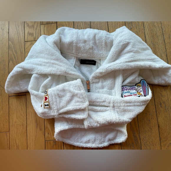 DSQUARED2 Vintage 2005 White Hooded Terry Cloth Cropped Zip Up Runway Jacket 40 - Picture 14 of 14